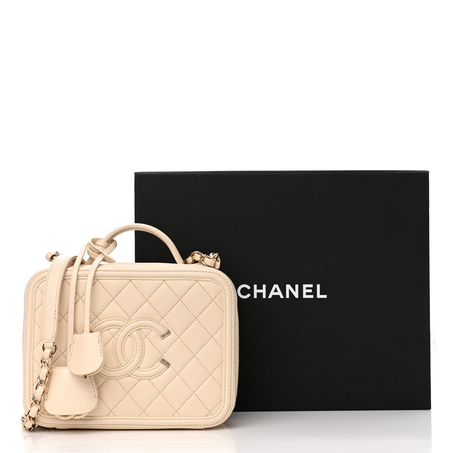 Chanel Caviar Quilted Medium CC Filigree Vanity Case Light Beige 13 of 13