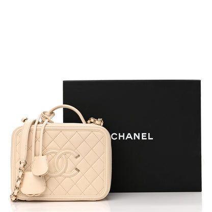 Chanel Caviar Quilted Medium CC Filigree Vanity Case Light Beige 13 of 13