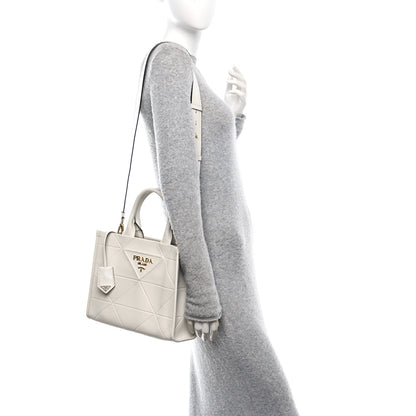 Prada Soft Calfskin Triangolo Symbole Embossed Small Tote White 3 of 10