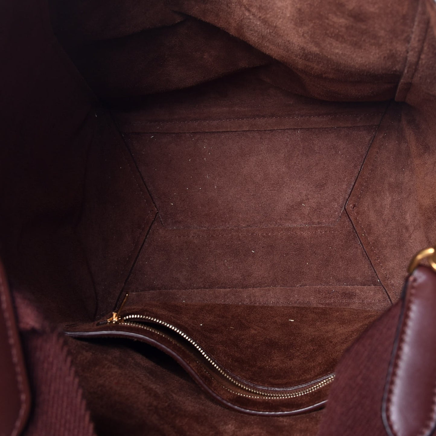 Natural Calfskin Sangle Bucket Bag Burgundy