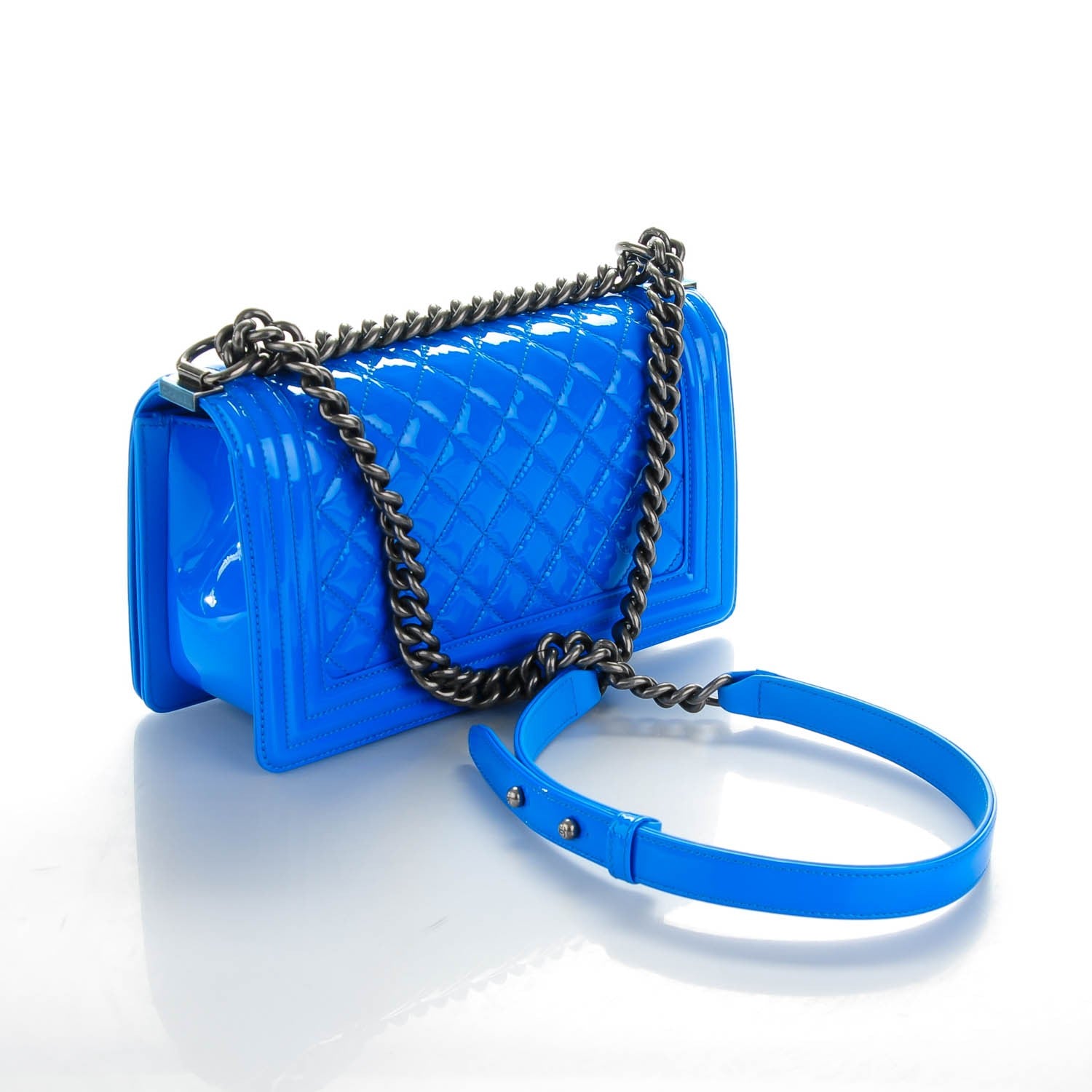 Chanel Patent Calfskin Medium Boy Flap Blue 3 of 7