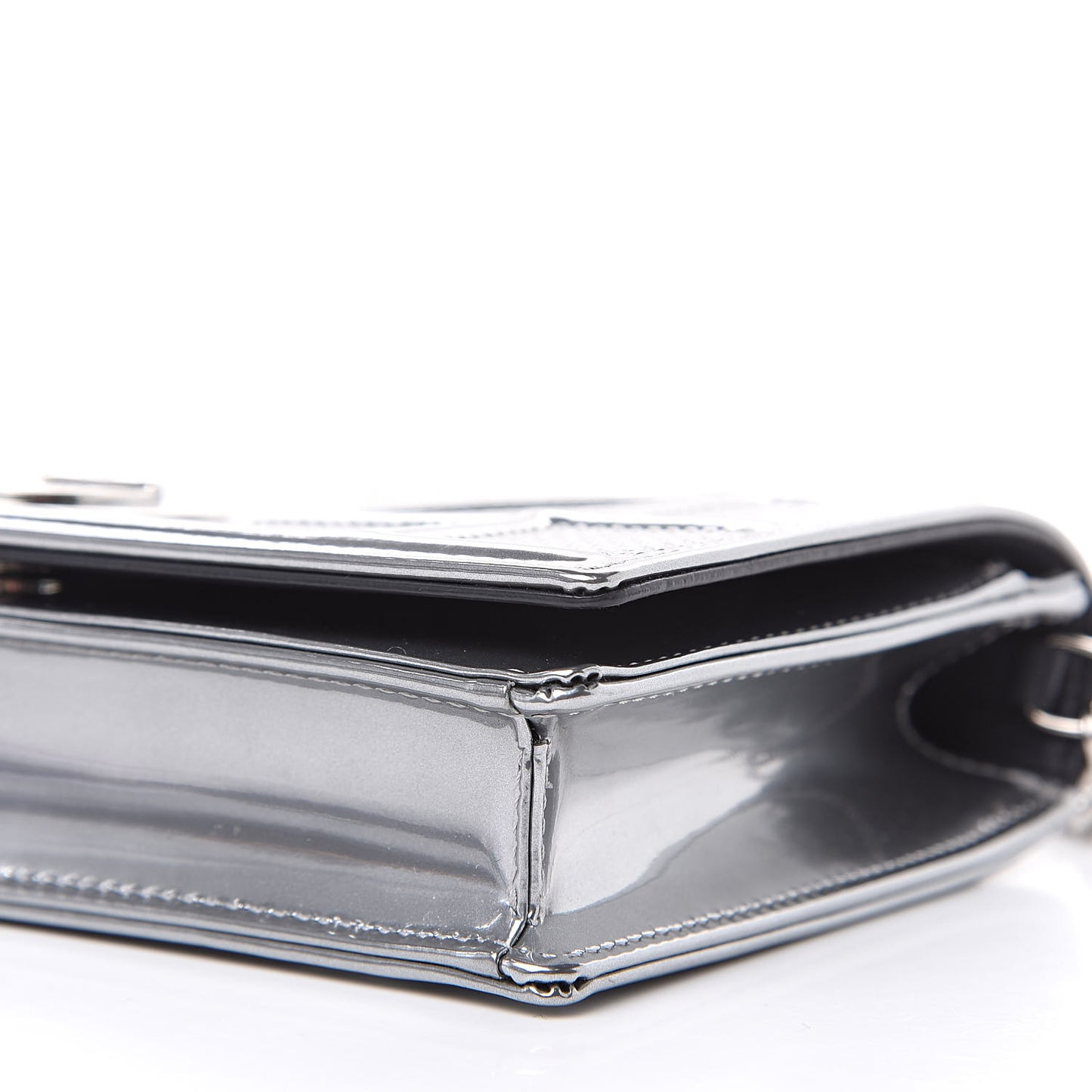 Metallic Patent Micro-Cannage Diorama Wallet on Chain Pouch Silver