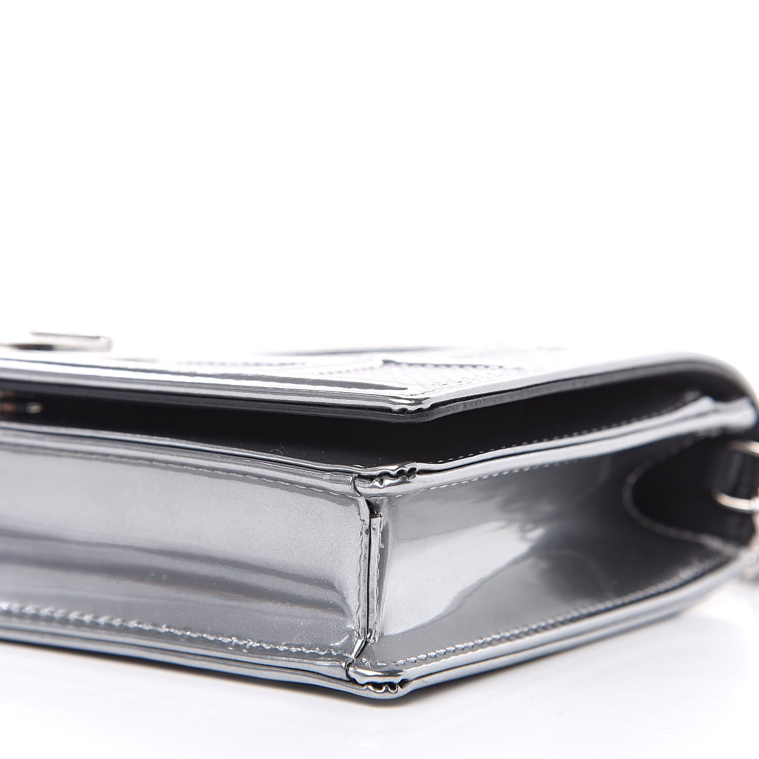 Christian Dior Metallic Patent Micro-Cannage Diorama Wallet on Chain Pouch Silver 7 of 8