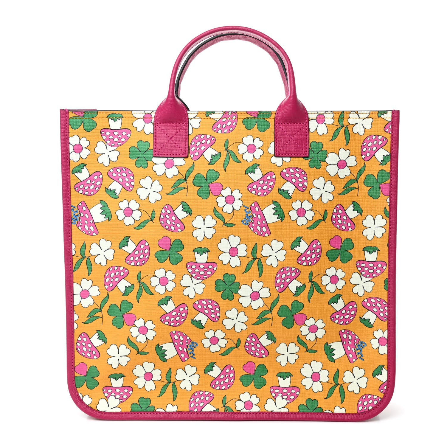 Gucci Canvas Childrens Flower Mushroom Print Tote Pink Yellow 1 of 4