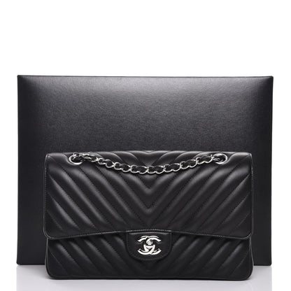 Chanel Lambskin Chevron Quilted Medium Double Flap Black 8 of 8
