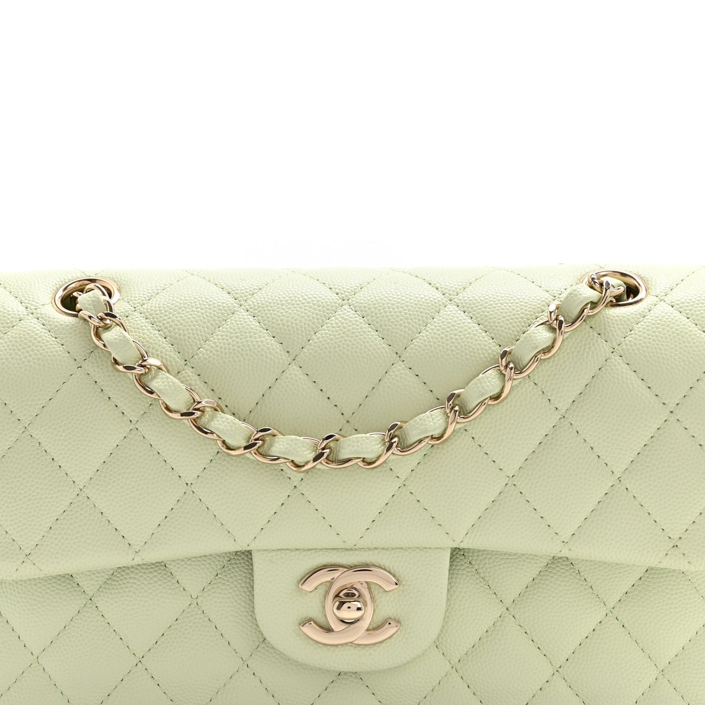 Caviar Quilted Small Double Flap Light Green