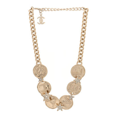 Chanel Metal Crystal Textured CC Logo Star Chain Choker Necklace Gold 3 of 4