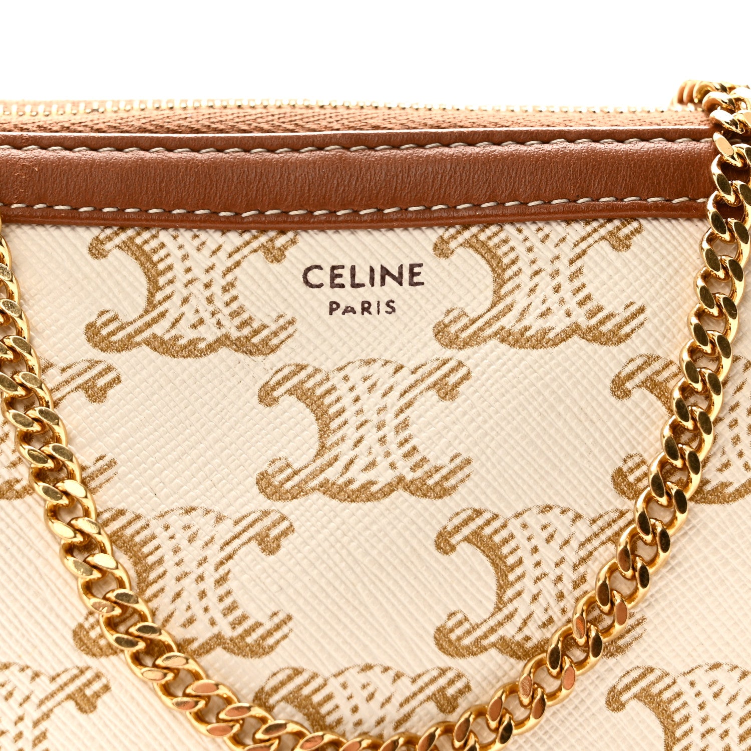 Celine Lambskin Triomphe Canvas Clutch With Chain White Tan 6 of 10