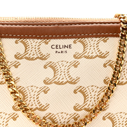 Celine Lambskin Triomphe Canvas Clutch With Chain White Tan 6 of 10