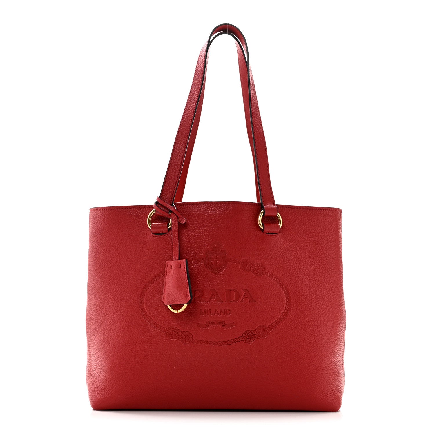 Prada Vitello Phenix Embossed Logo Tote Rosso 1 of 10