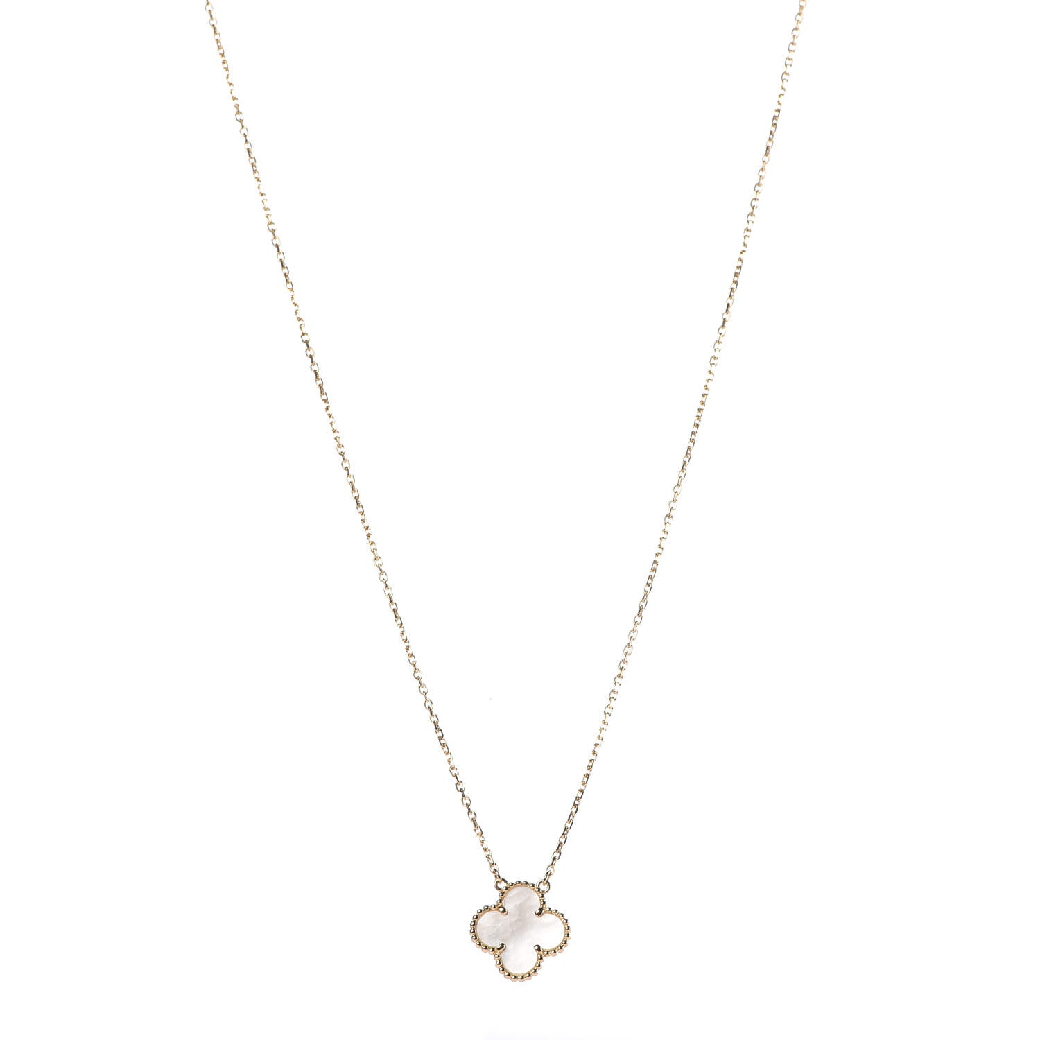 Van Cleef & Arpels 18K Yellow Gold Mother of Pearl Vintage Alhambra Pendant Necklace 1 of 7
