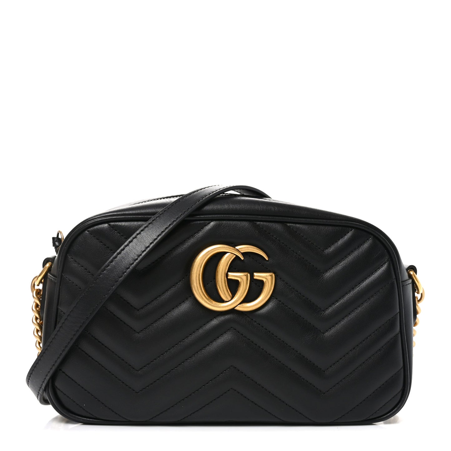 Calfskin Matelasse Small GG Marmont Chain Shoulder Bag Black