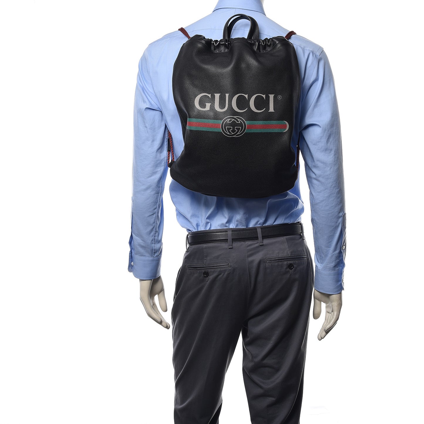 Calfskin Logo Drawstring Backpack Black
