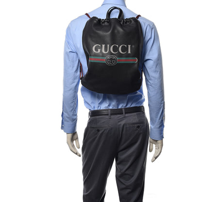 Gucci Calfskin Logo Drawstring Backpack Black 2 of 11