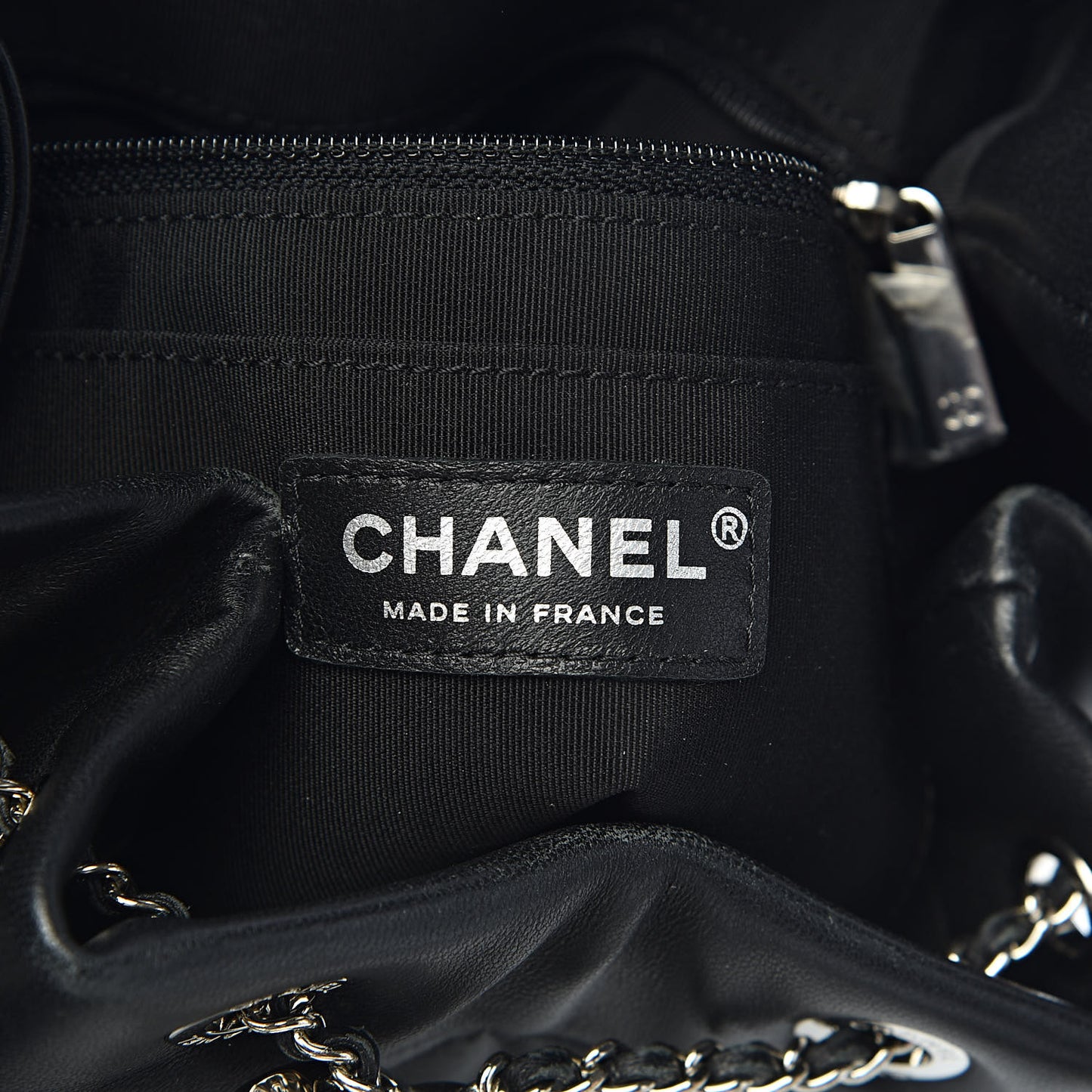 Lambskin Quilted CC Chain Drawstring Tote Black