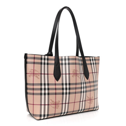 Burberry Grainy Calfskin Haymarket Check Small Reversible Tote Black 2 of 5