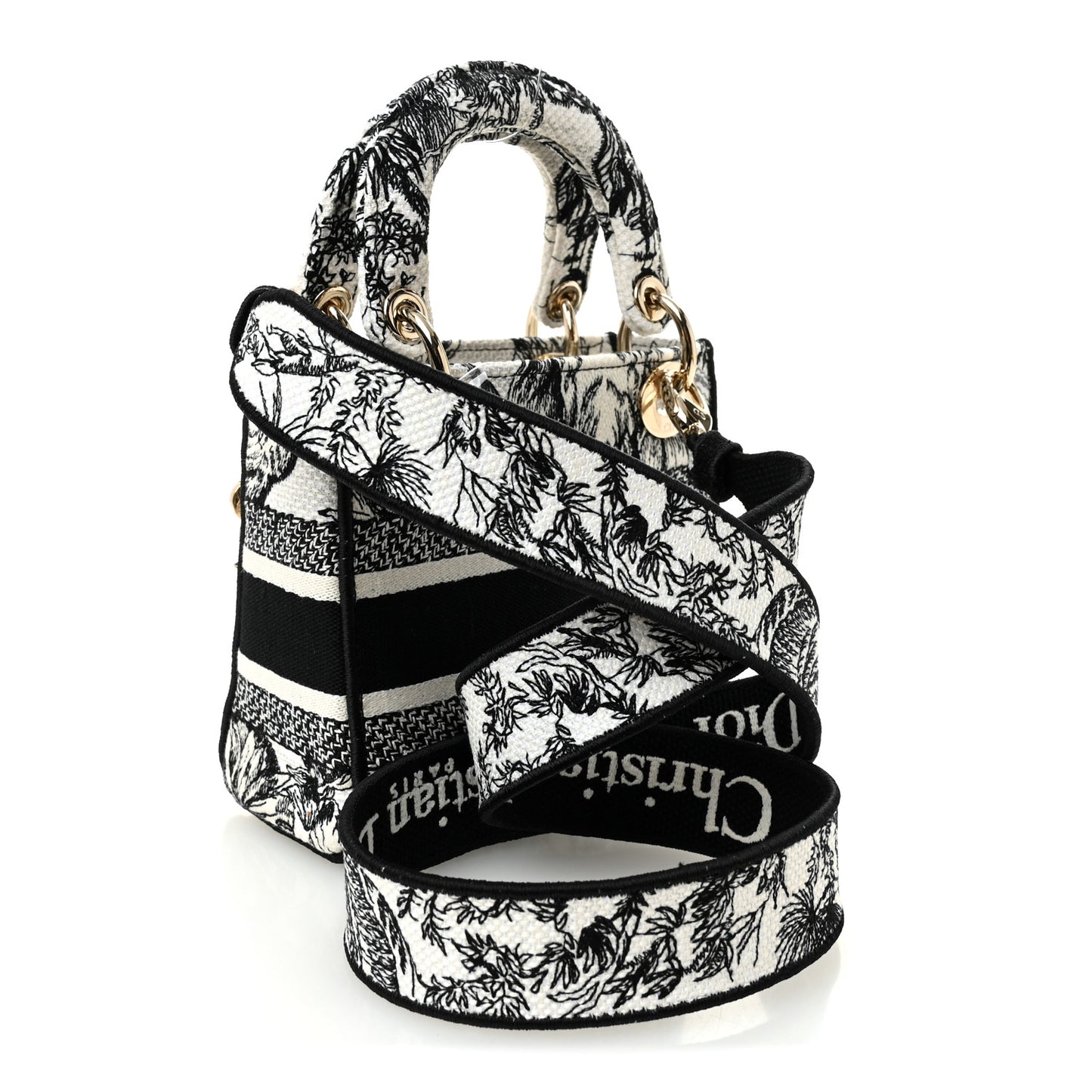 Canvas Embroidered Toile De Jouy Mini Lady D-Lite White Black