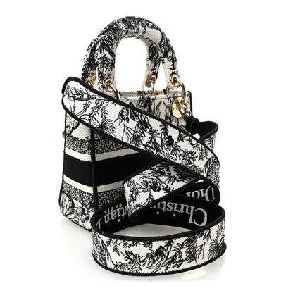 Christian Dior Canvas Embroidered Toile De Jouy Mini Lady D-Lite White Black 3 of 13