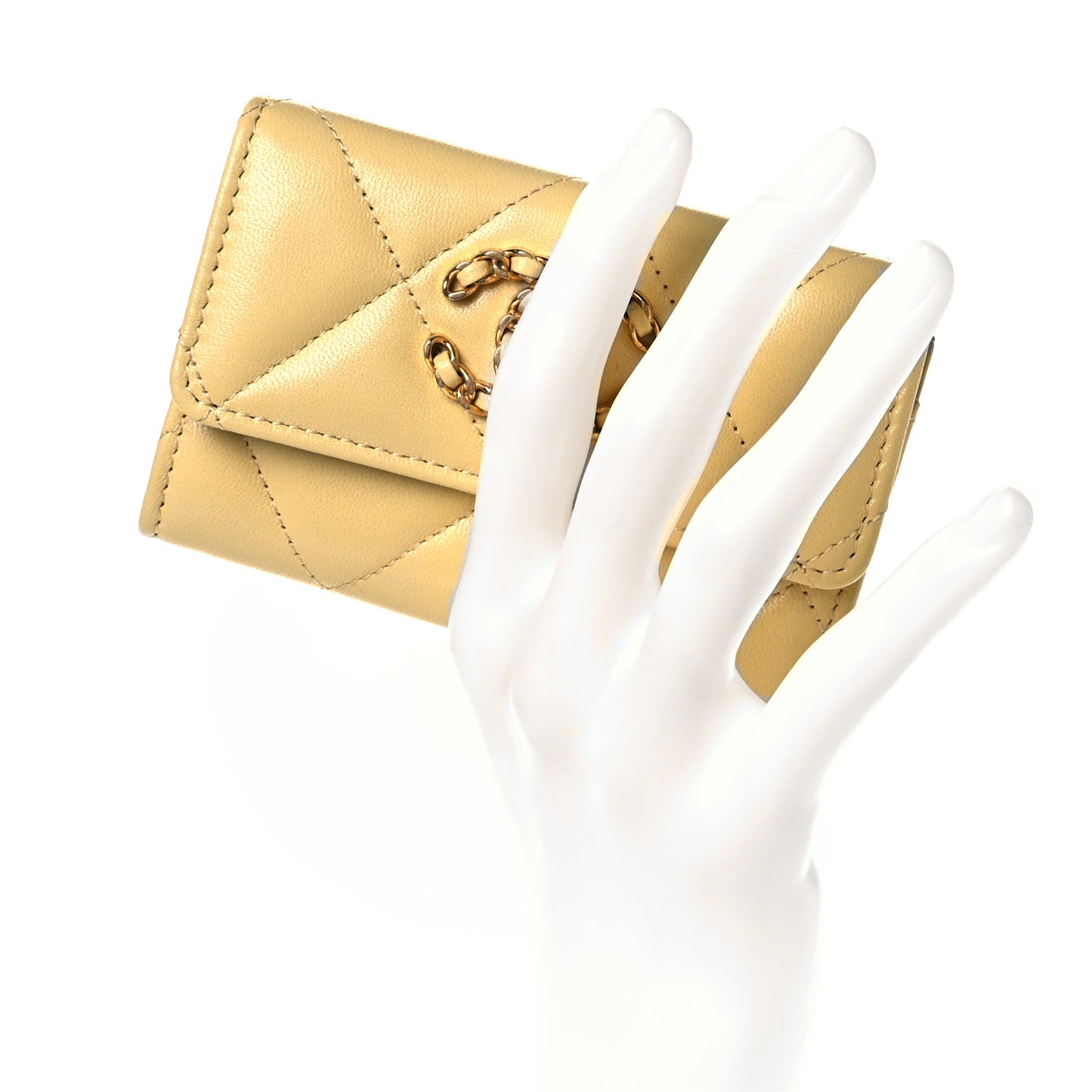 Lambskin Quilted Chanel 19 Flap Card Holder Yellow
