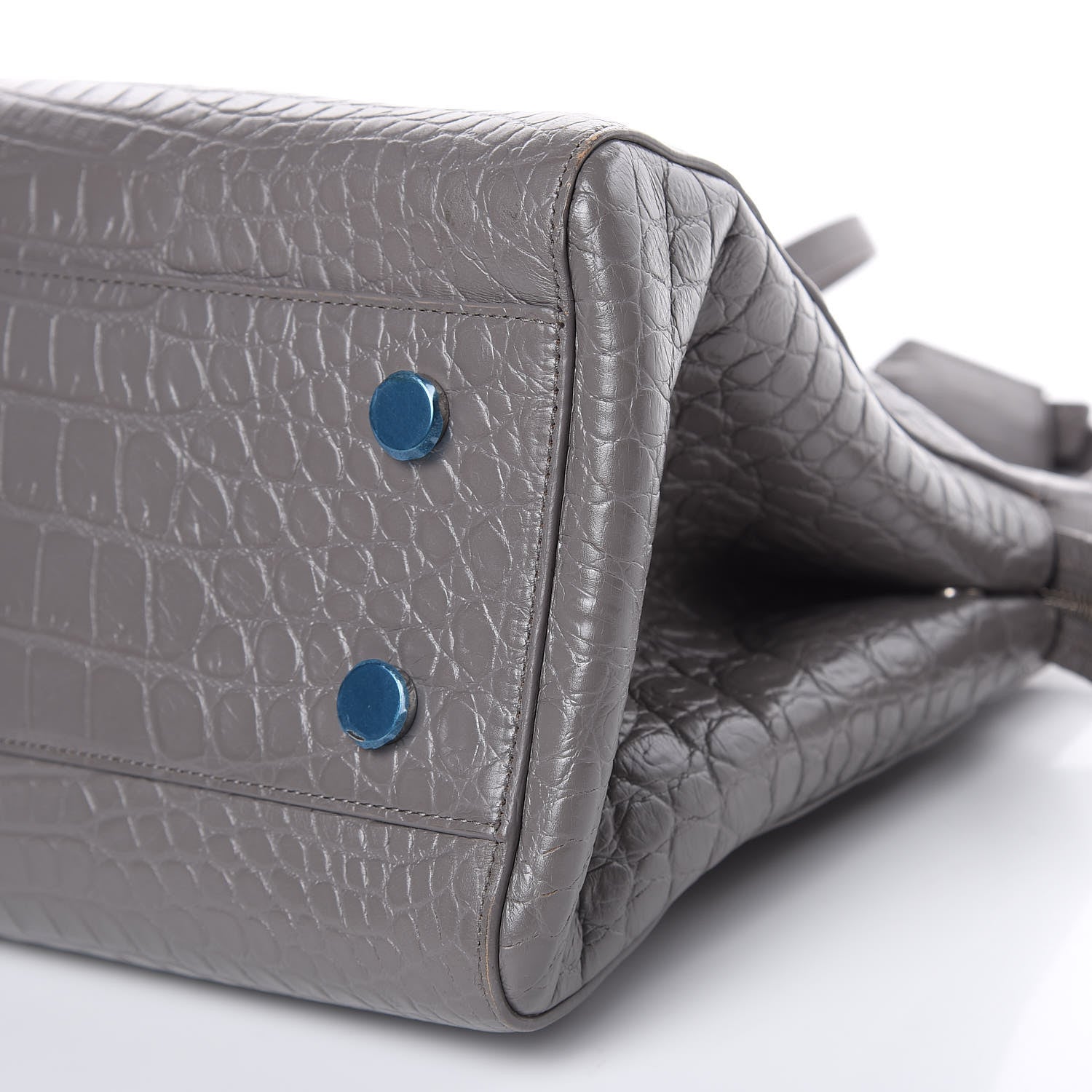 Saint Laurent Calfskin Crocodile Embossed Medium Cabas Rive Gauche Fog 9 of 17