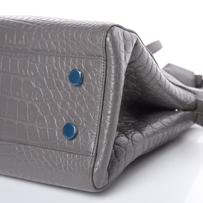 Saint Laurent Calfskin Crocodile Embossed Medium Cabas Rive Gauche Fog 9 of 17