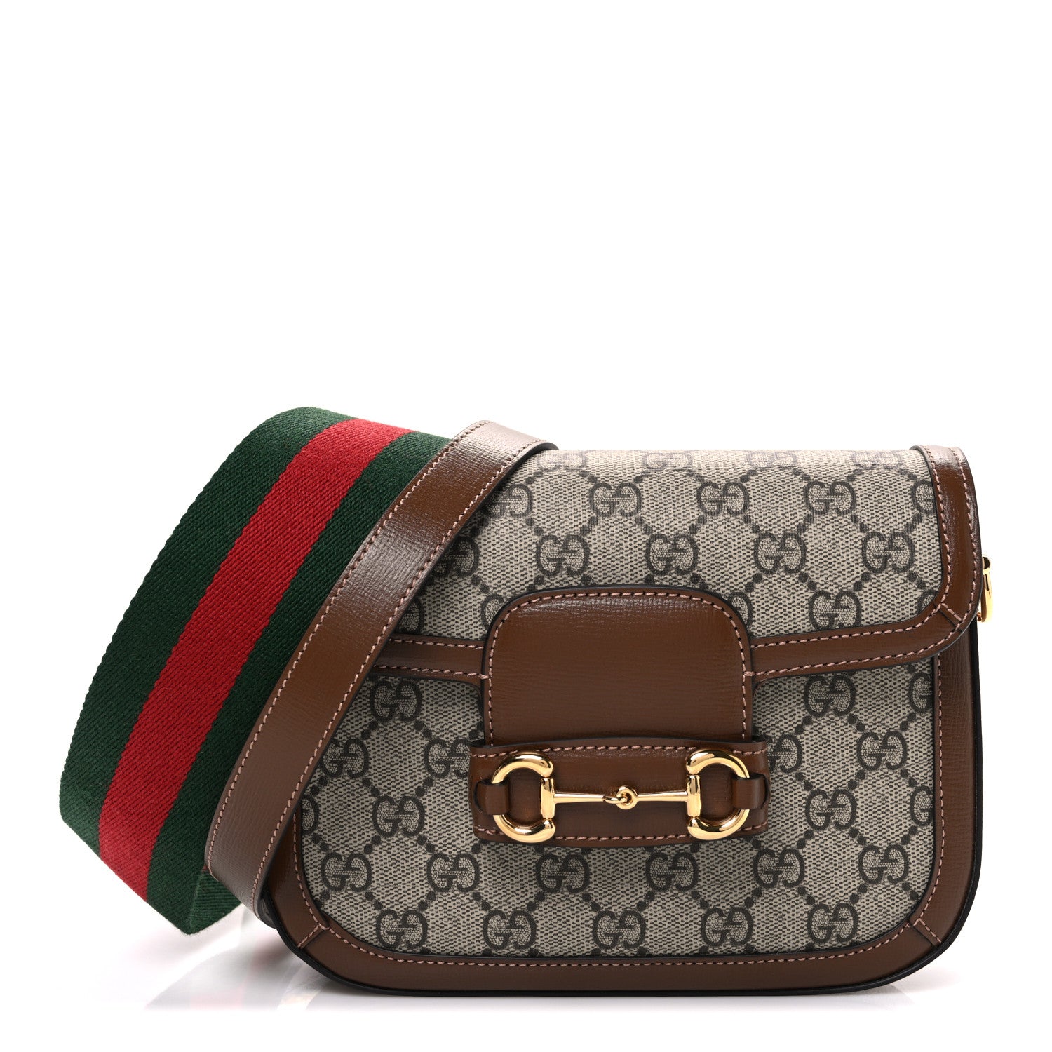 Gucci GG Supreme Monogram Web Mini Horsebit 1955 Shoulder Bag Beige Brown Sugar 1 of 10