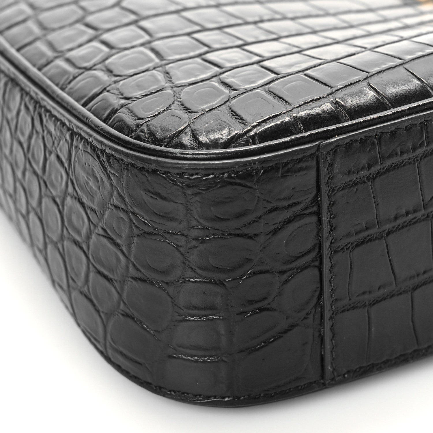 Saint Laurent Calfskin Crocodile Embossed Le 5 A 7 Hobo Black 7 of 9