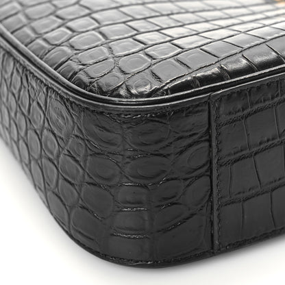 Saint Laurent Calfskin Crocodile Embossed Le 5 A 7 Hobo Black 7 of 9