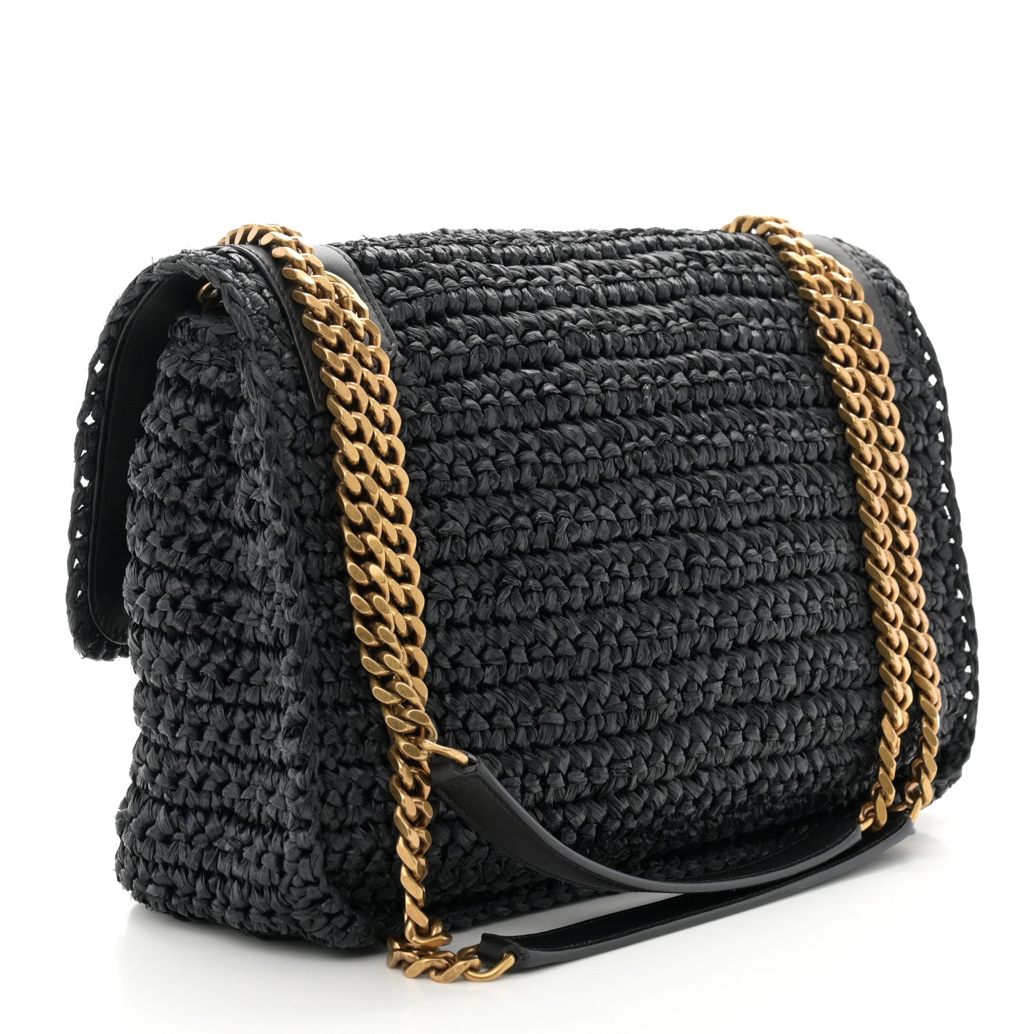 Saint Laurent Raffia Calfskin Monogram Medium Niki Chain Satchel Black 3 of 11