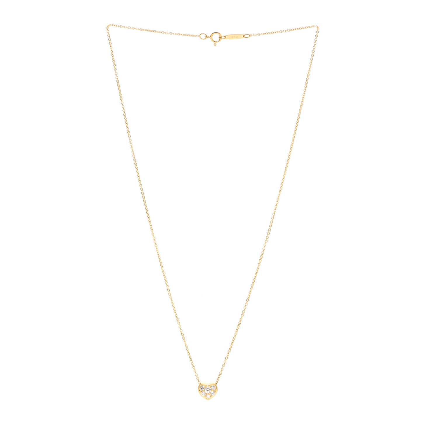 18K Yellow Gold Diamond Heart Pave Pendant Necklace