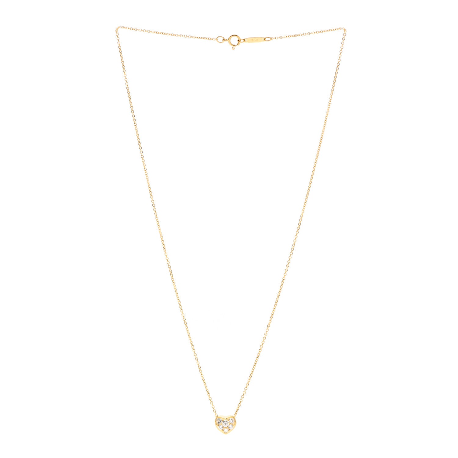Tiffany 18K Yellow Gold Diamond Heart Pave Pendant Necklace 3 of 5