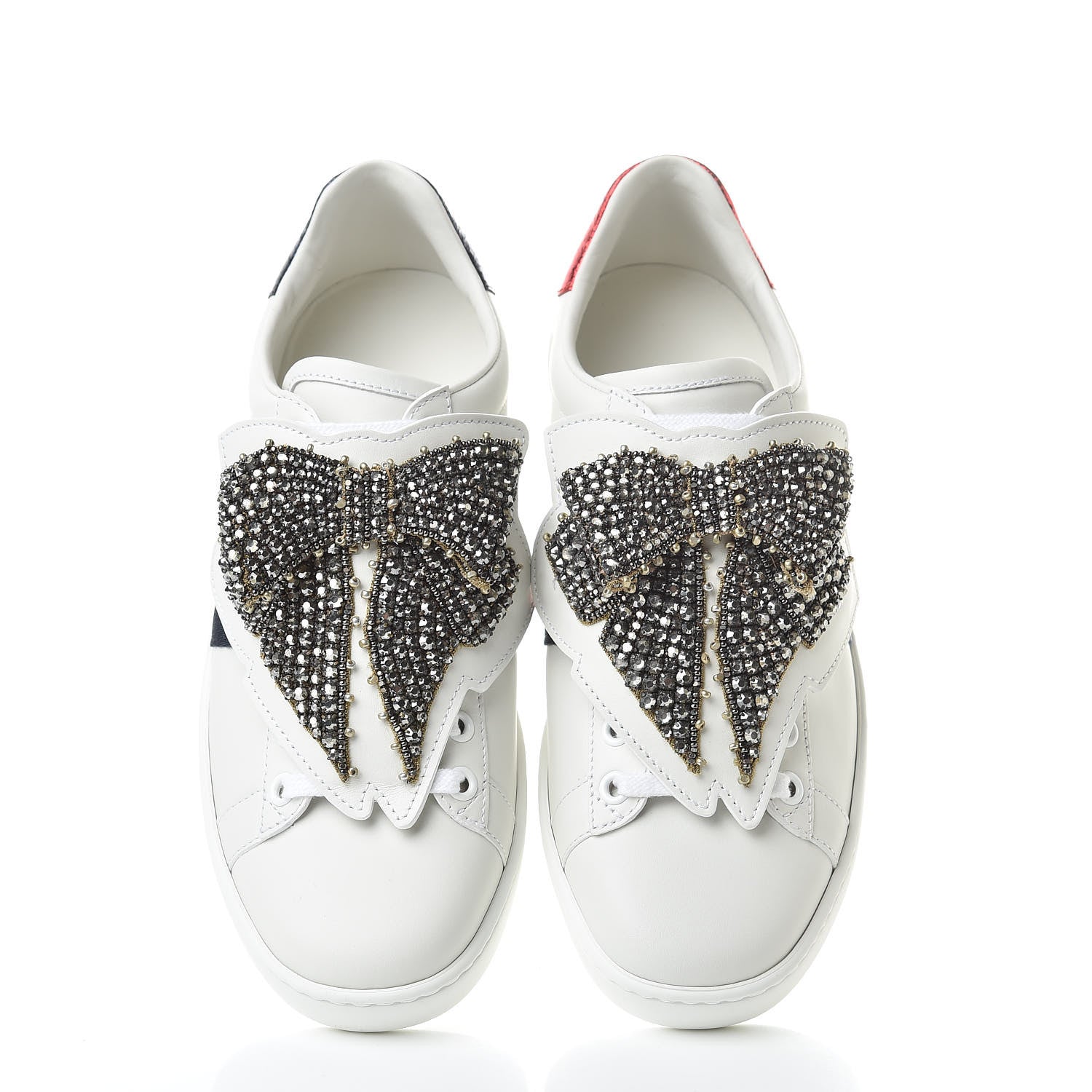 Gucci Calfskin Ayers Web Womens Ace Bow Lace Sneakers 37 White 6 of 13