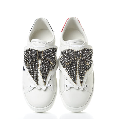 Gucci Calfskin Ayers Web Womens Ace Bow Lace Sneakers 37 White 6 of 13