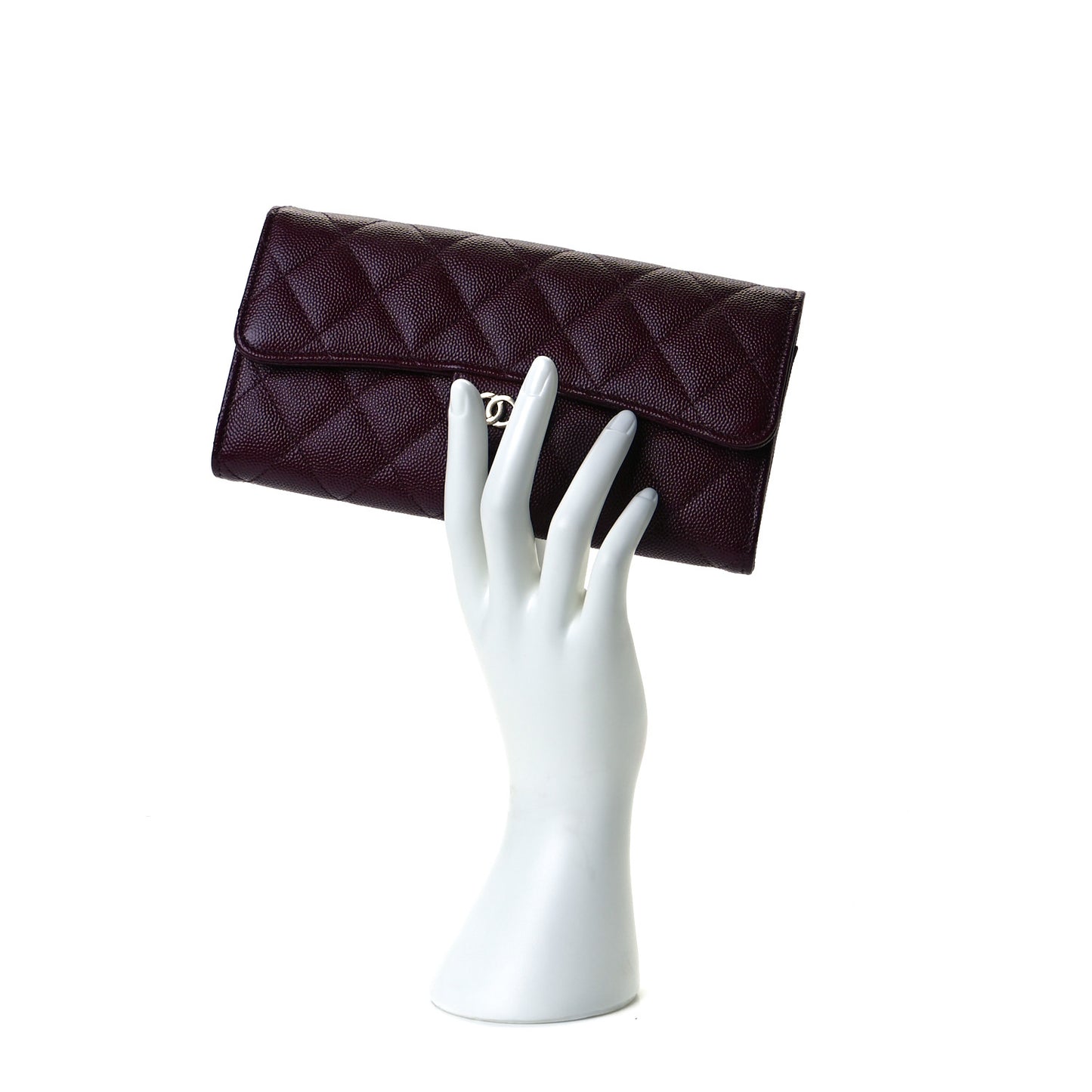 Caviar Quilted Large Gusset Flap Wallet Burgundy