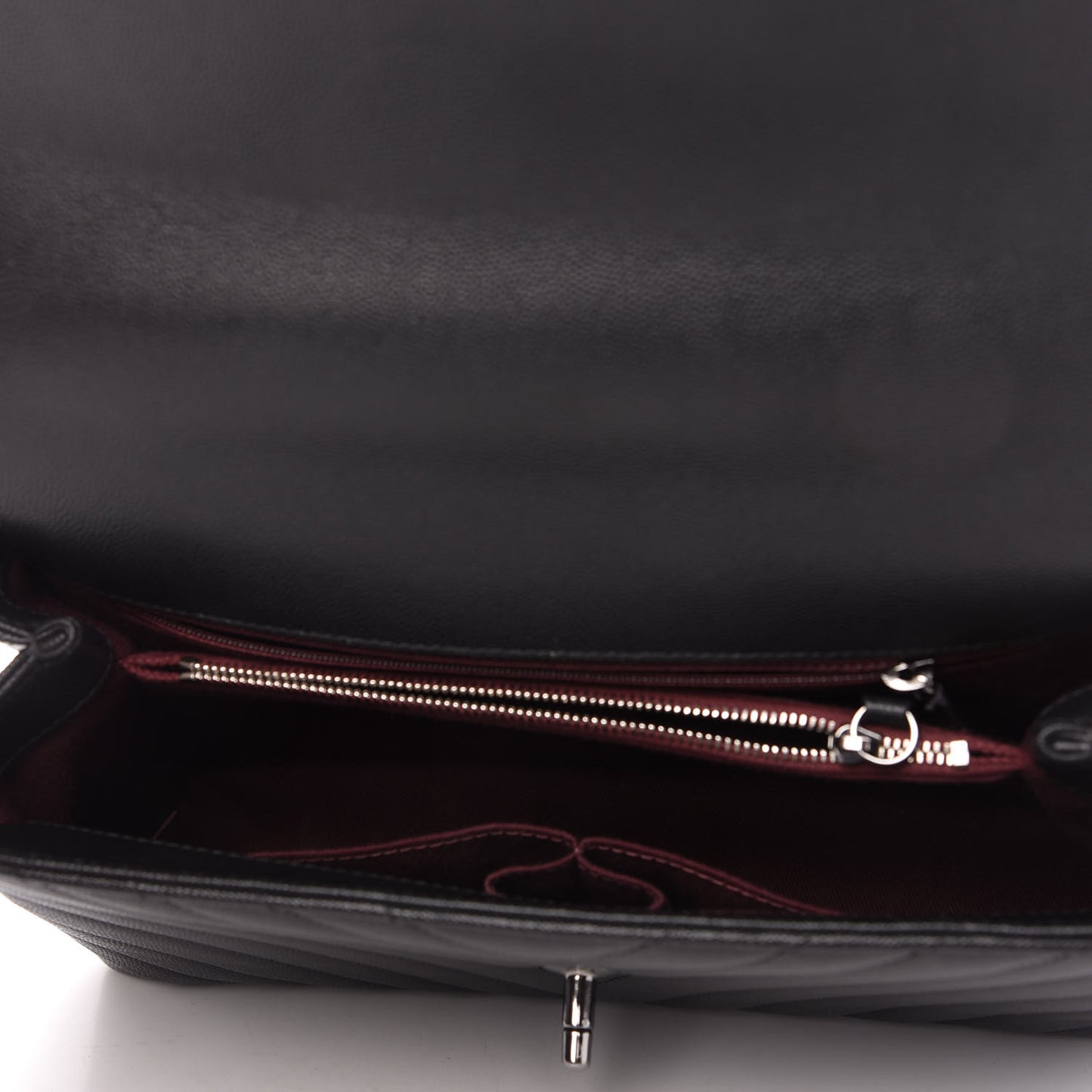 Caviar Chevron Quilted Small Coco Handle Flap Black