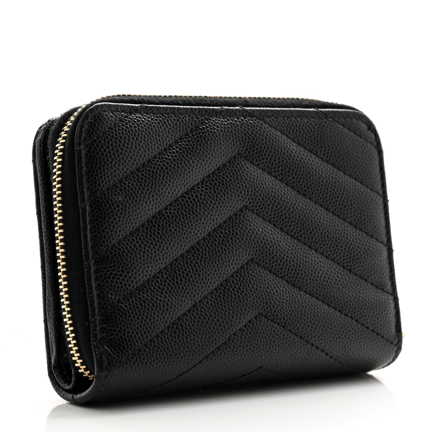 Grain De Poudre Matelasse Chevron Monogram Compact Zip Around Wallet Black