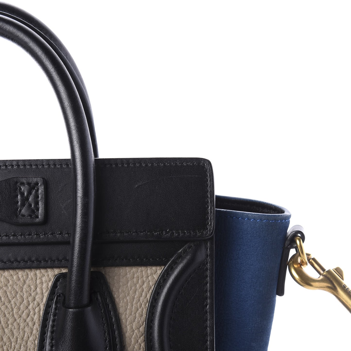 Elephant Calfskin Suede Tri-color Nano Luggage Sand