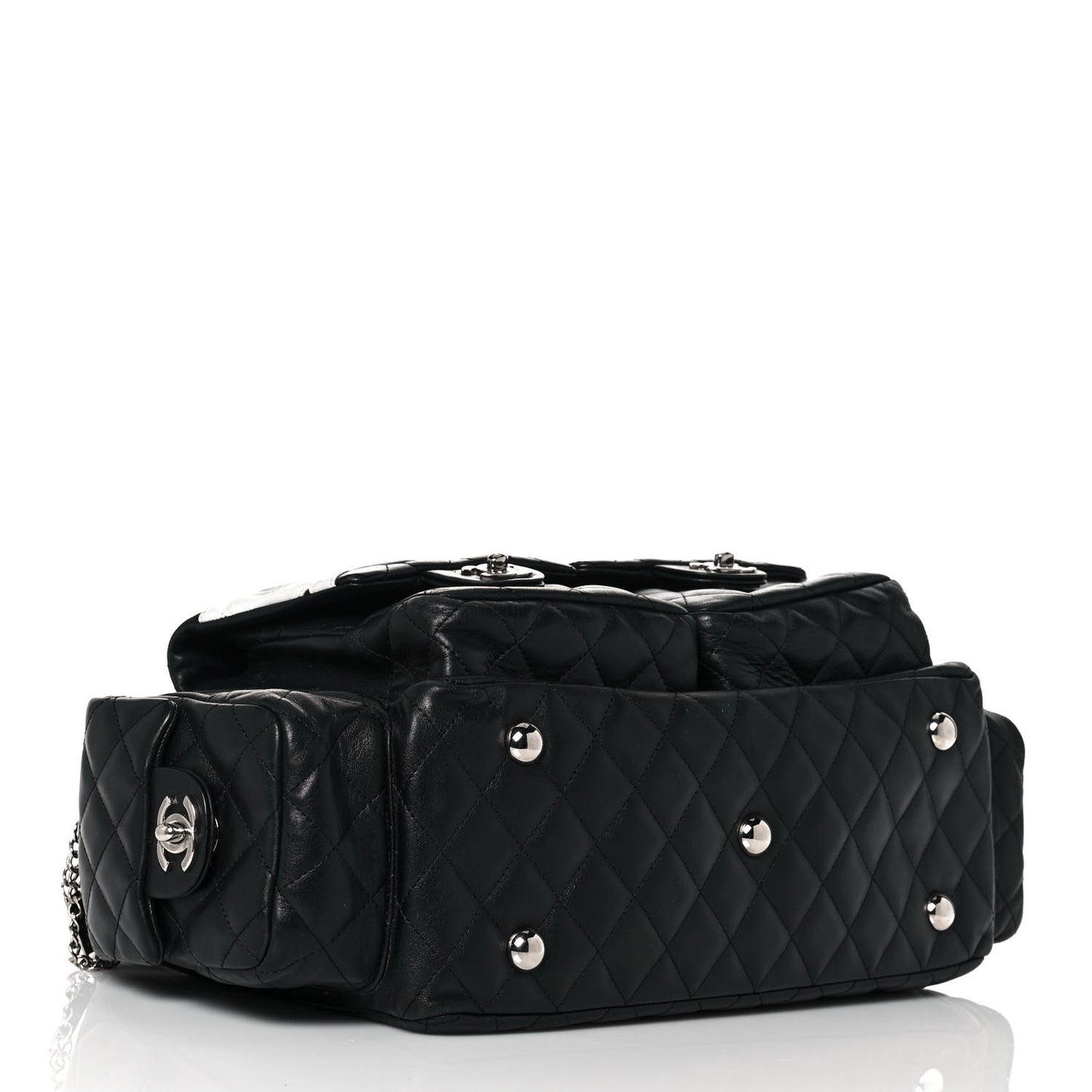 Calfskin Quilted Large Cambon Multipocket Reporter Black White