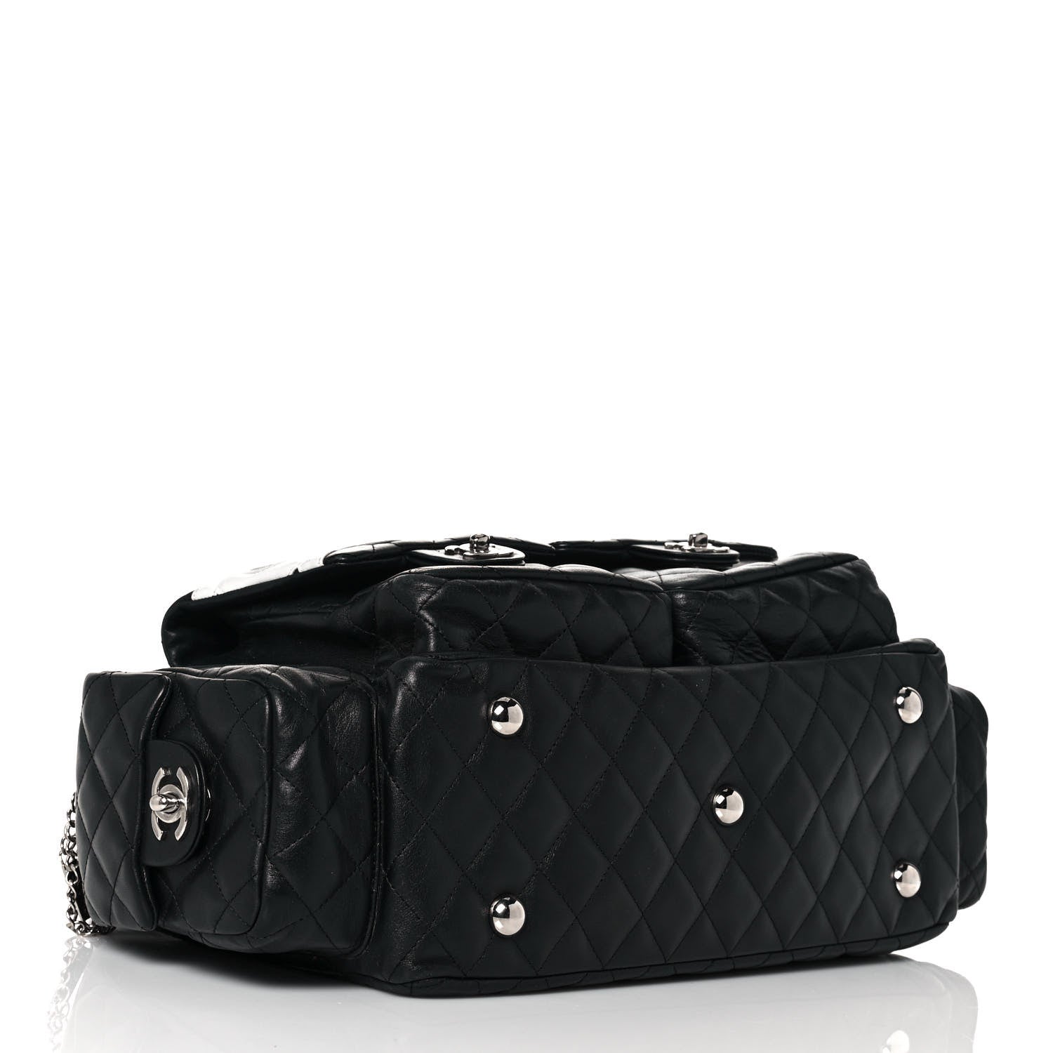 Chanel Calfskin Quilted Large Cambon Multipocket Reporter Black White 4 of 12