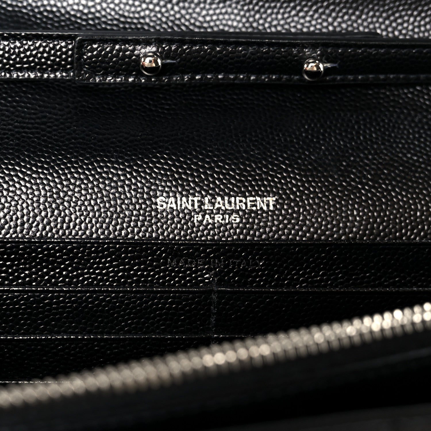 Saint Laurent Grain De Poudre Matelasse Chevron Monogram Chain Wallet Black 6 of 10