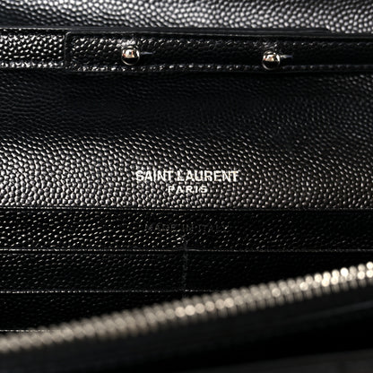 Saint Laurent Grain De Poudre Matelasse Chevron Monogram Chain Wallet Black 6 of 10