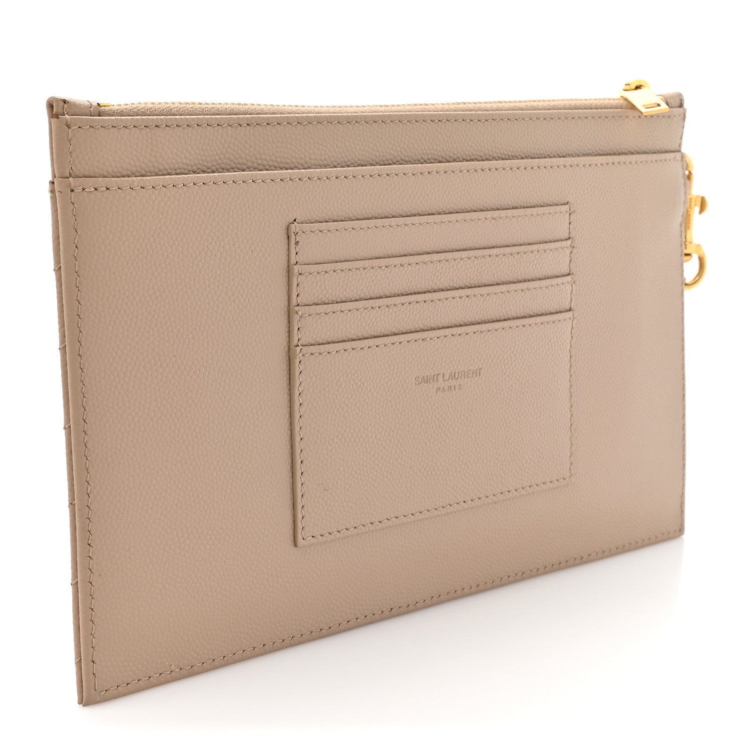 Saint Laurent Grain De Poudre Chevron Monogram Large Bill Pouch Dark Beige 3 of 10