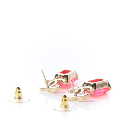 Chanel Metal Crystal CC Earrings Gold Pink 3 of 5