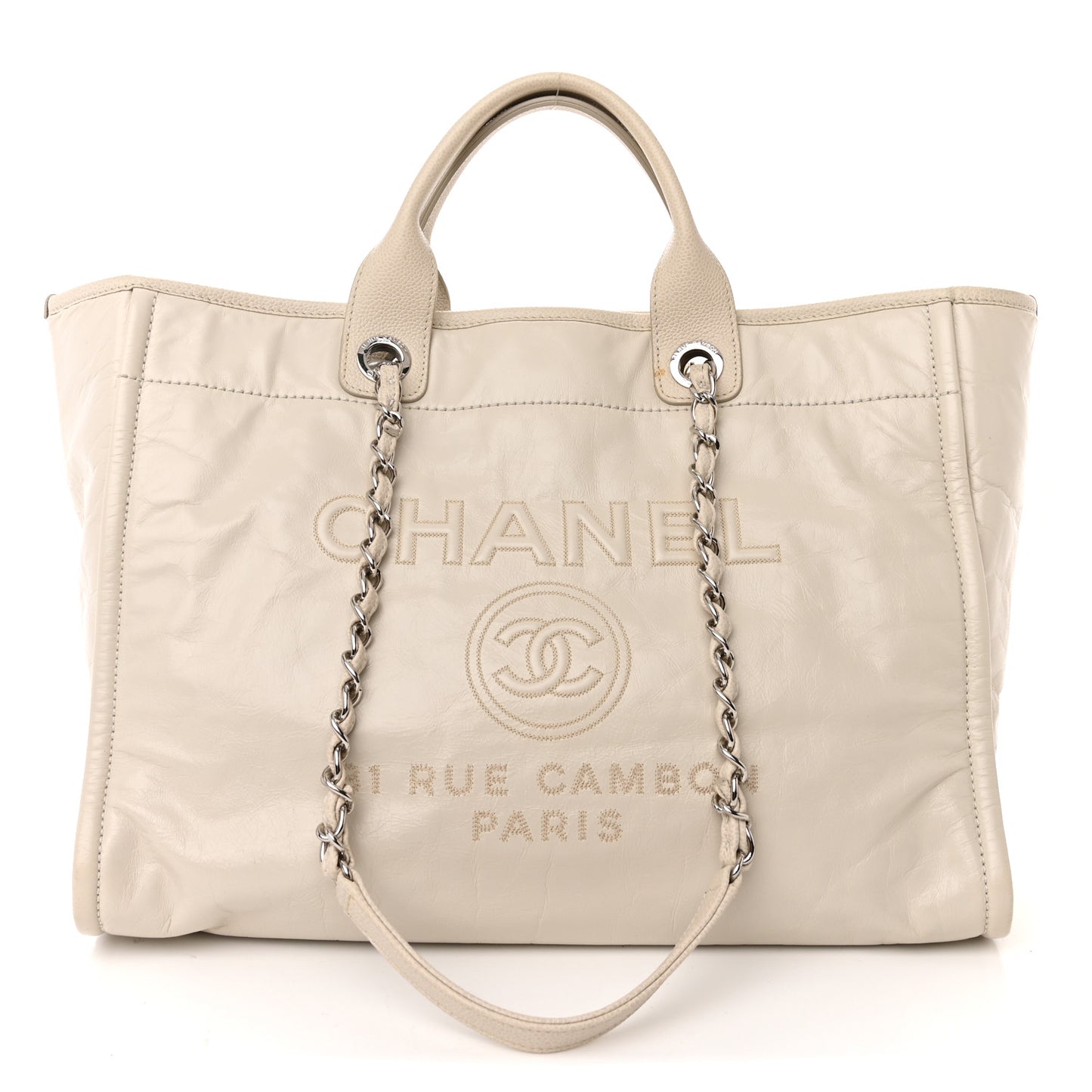 Glazed Calfskin Medium Deauville Tote Ivory