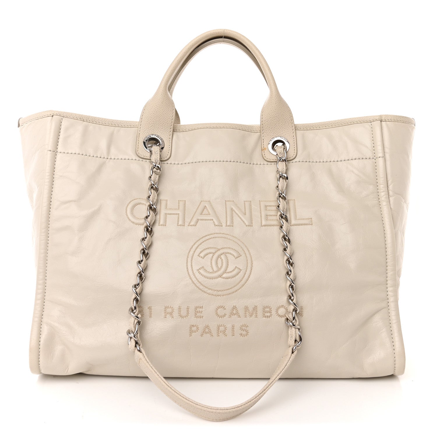 Chanel Glazed Calfskin Medium Deauville Tote Ivory 1 of 13