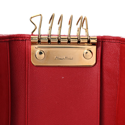 Miu Miu Nappa Matelasse Flap Card Holder Key Ring Fuoco 9 of 15