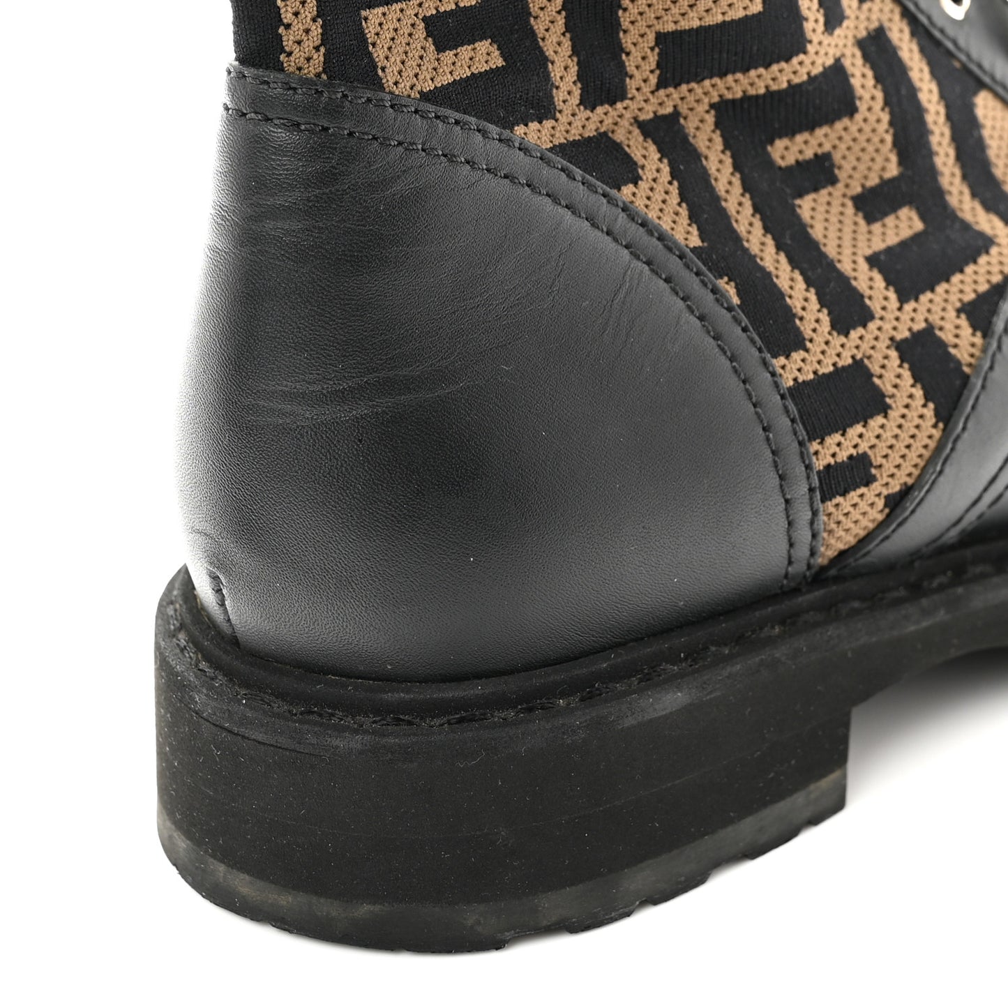 Calfskin Stretch Fabric FF Rockoko Biker Boots 40 Black Tobacco