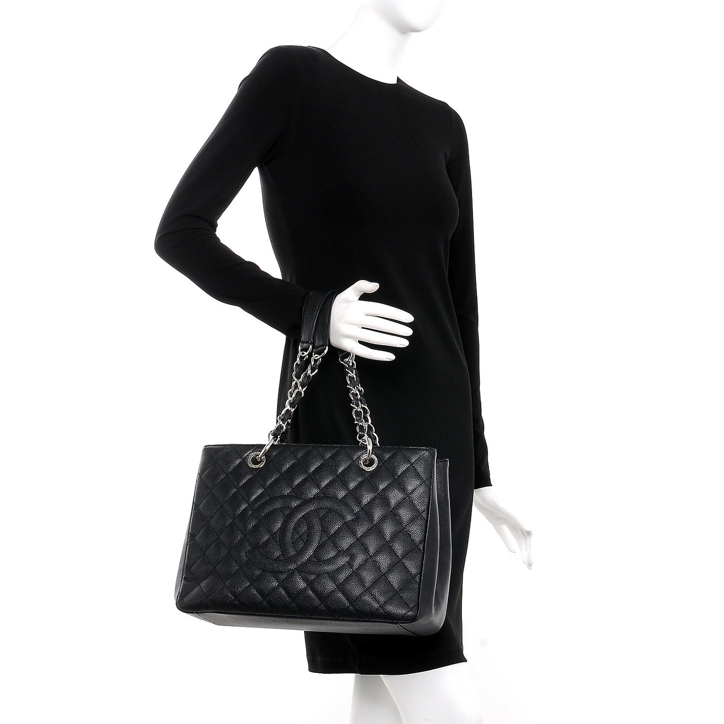 Caviar Quilted Grand Shopping Tote GST Black