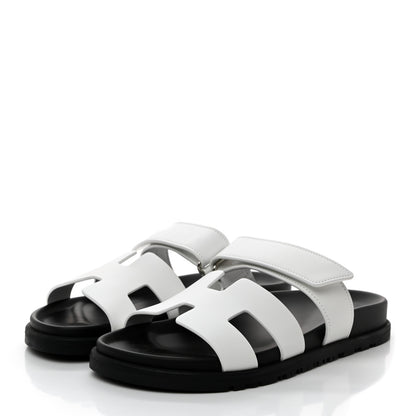 Hermes Calfskin Womens Chypre Sandals 37 White 3 of 9