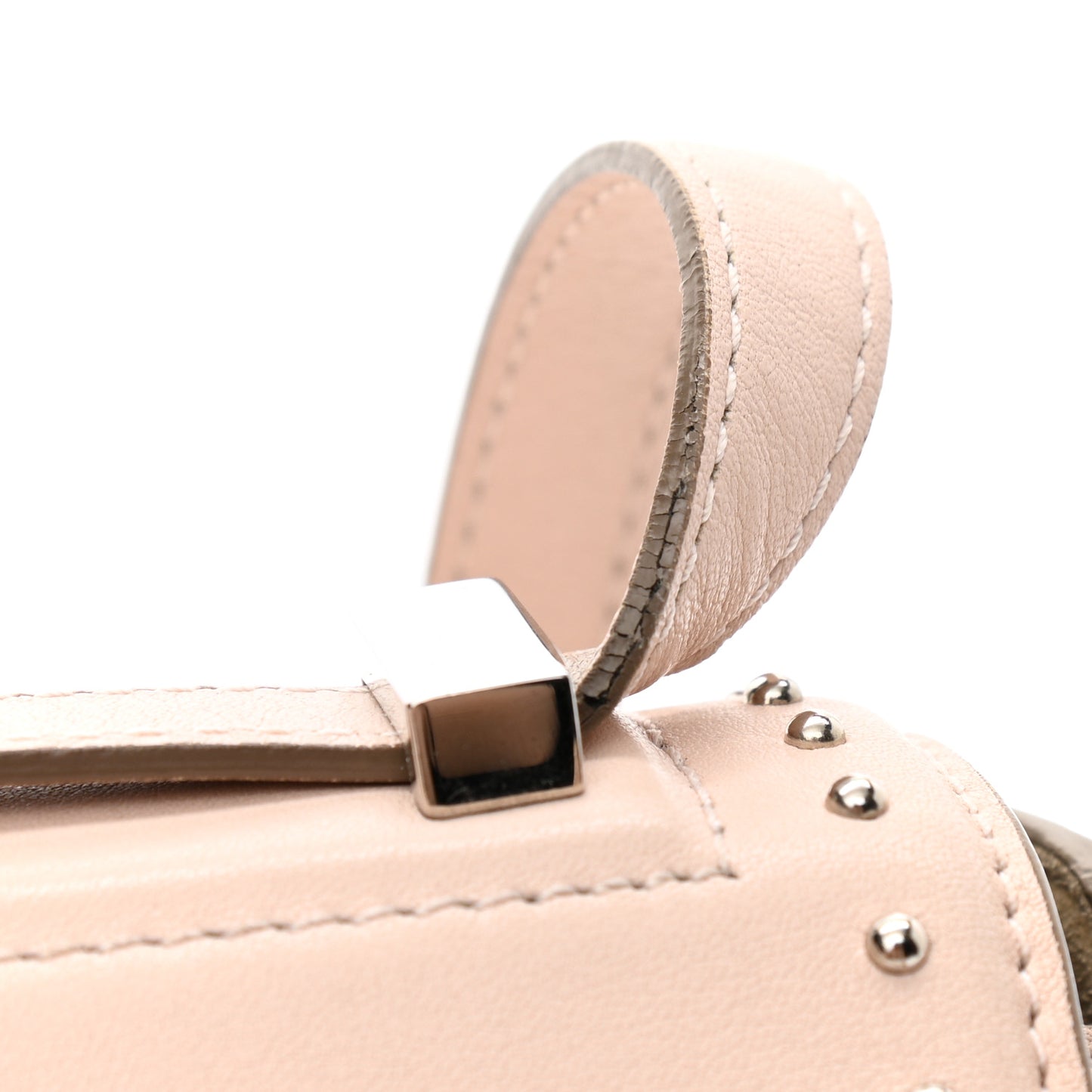 Calfskin Studded Mini Pandora Box Crossbody Bag Nude Pink